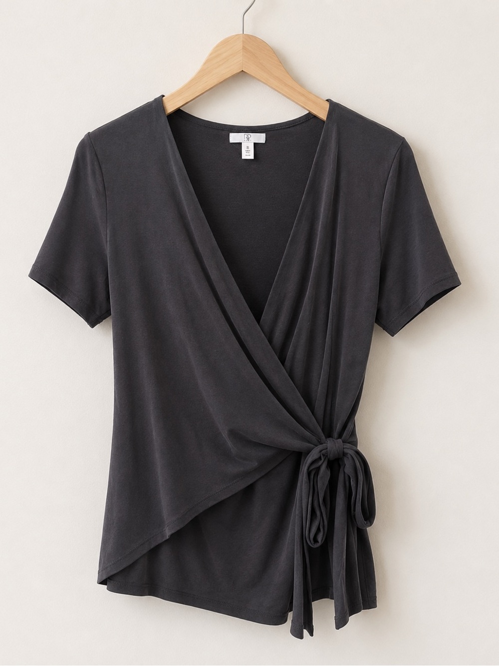 Nordstrom BP Wrap Front Short Sleeve Top - Charcoal
